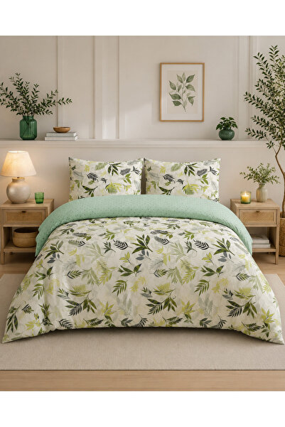 Newsevinç Ev Tekstili Leaf Patterned Double 200 X 240 Duvet Cover Set with El...