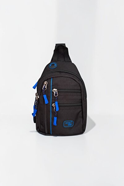 Classbag Geantă pentru bărbați, negru-albastru, impermeabilă, cu buzunare mul...