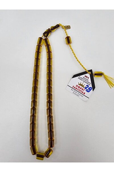 Omarı İmzalı Sertifikalı Alman Faturan Sıkma Kehribar Tesbih 9x12 mm Teker Kesim