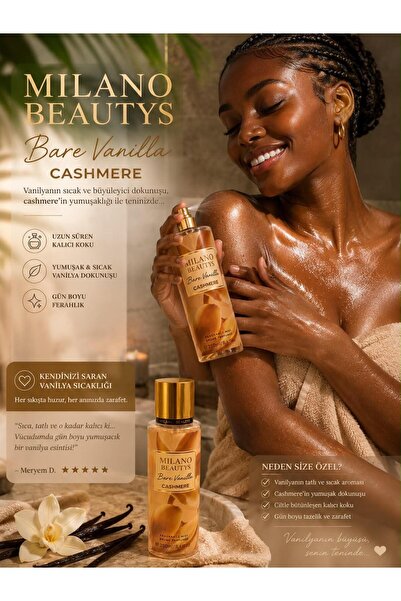 MİLANO BEAUTYS Vücut Spreyi Bare Vanilla Body Mist Simli Yapı