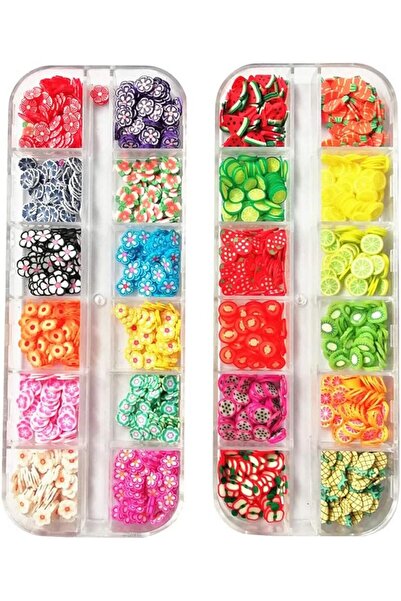 Arabest 2 Boxes Fruit and Flower Shaped 3D Nail Art Slices,Mini Clay Slices f...