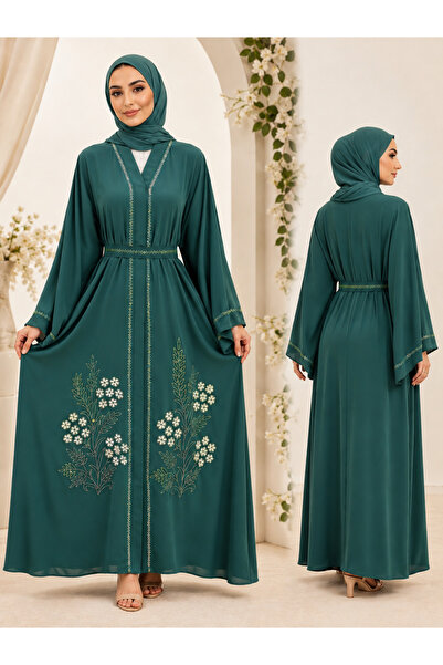 Generic Elegant Gray Floral Embroidered Abaya for Women – Premium Flowing Mod...