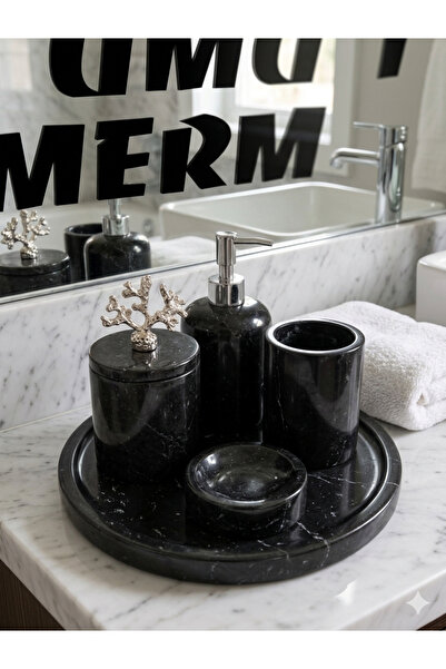 umut mermer Toros siyahı 5li banyo seti