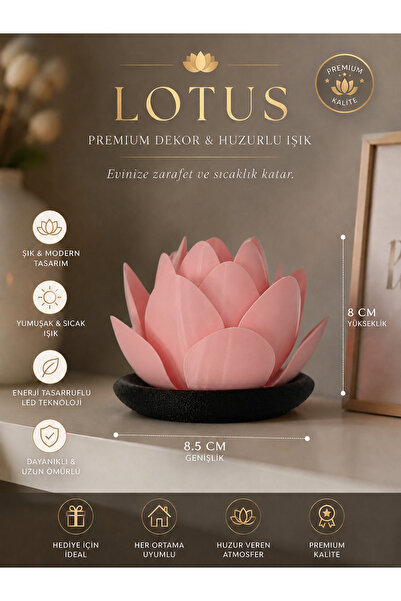 zulya Lotus Mumluk LED Işıklı Dekoratif Masa Üstü Biblo | Modern Minimalist P...