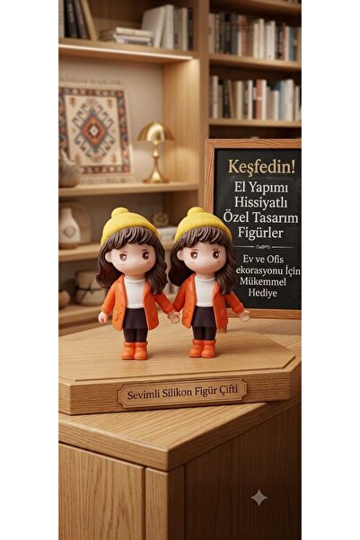 Şirin Sevimli Tasarım Figür Çifti - Ev ve Ofis İçin Dekoratif Masaüstü Biblo ...