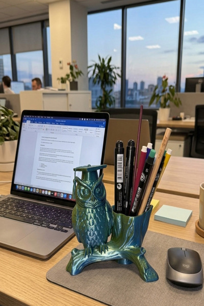 Küp Atölye Owl Desktop Pen Holder and Makeup Brush Organizer