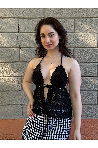 noir el örgüsü bluz crop