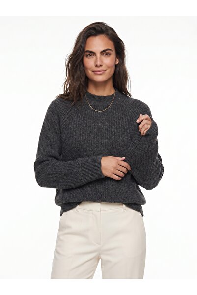 ONLOOX Anthracite Soft Textured Crew Neck Raglan Sleeve Knitted Patterned Sta...