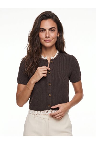 ONLOOX Coffee-Colored Cotton Knitwear Short-Sleeved Comfortable Fit Collar an...