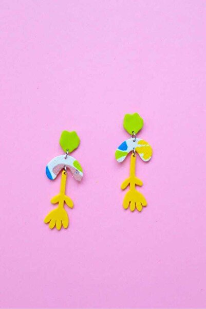 Nina Luz handmade Polymer Clay Abstract Flower Dangle Earrings, Dopamine Styl...