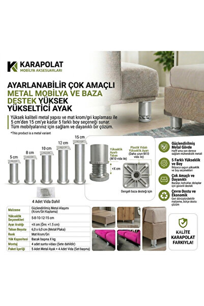 KARAPOLAT Ayarlanabilir Mobilya Kanepe Baza Koltuk Plastik Destek Yükseltici ...