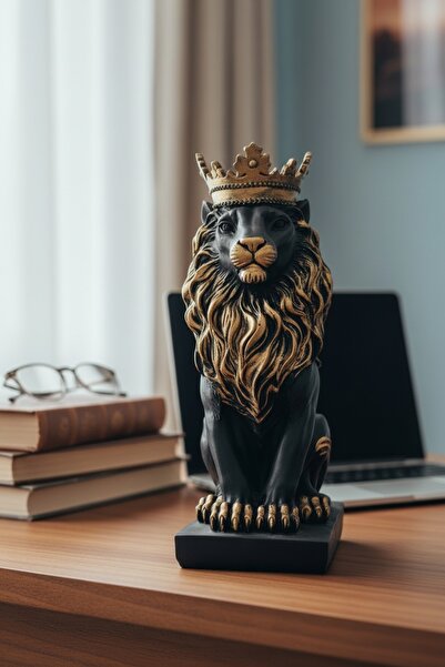 DekorKutum Hükümdar Kral Aslan Dekoratif Masaüstü Biblo Heykel Ev Ve Ofis Aks...