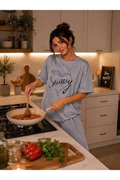 1way Comfortable and Stylish Home Pajamas, Striped T-Shirt and Wide-Leg Pants...