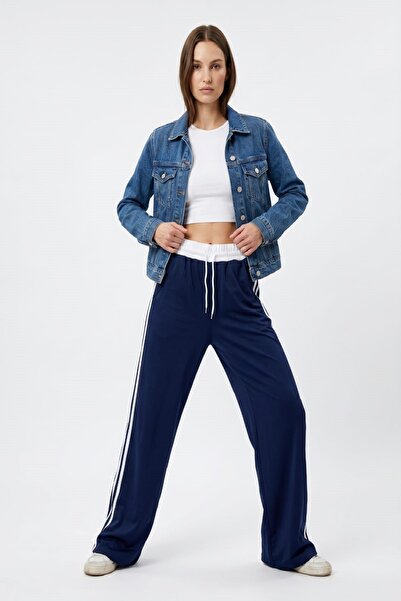 Giyim Dünyası Women's Side Double Stripe Sweatpants Navy Blue
