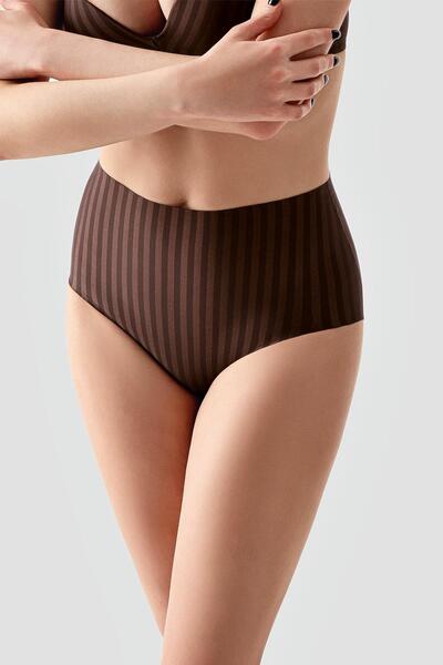 cotonhause Women's Laser Cut High Waist Brown Panties C1T1N2963