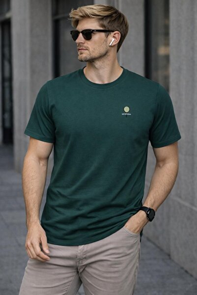 grand coco Men's Nefti Green Lycra Single Jersey Fabric Crew Neck Short Sleev...
