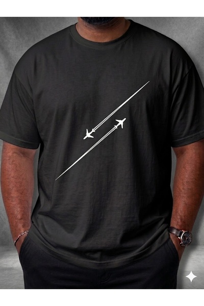 JENOLAN Tricou oversize cu imprimeu cu avion pentru bărbați, mărime mare, cas...