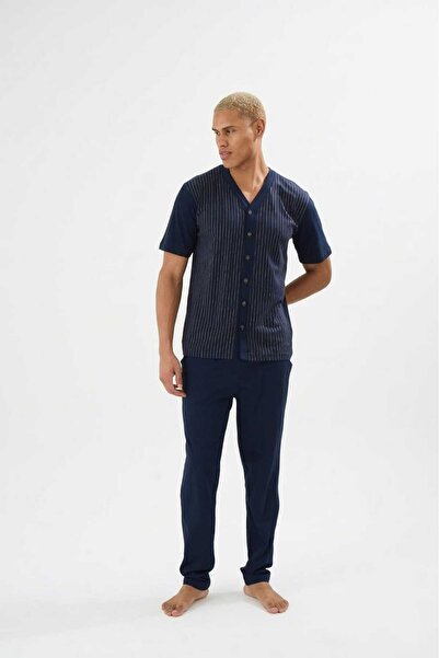 KLY Large Size Buttoned Short Sleeve Men's Pajama Set