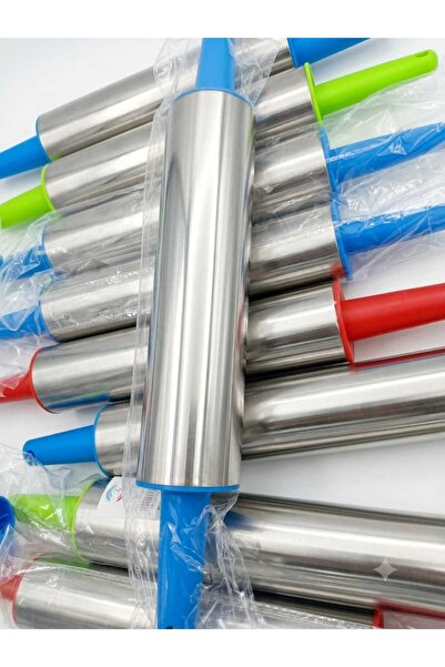 Rollerstuff Stainless Steel Rolling Pin with Colored Plastic Handles — Chapat...