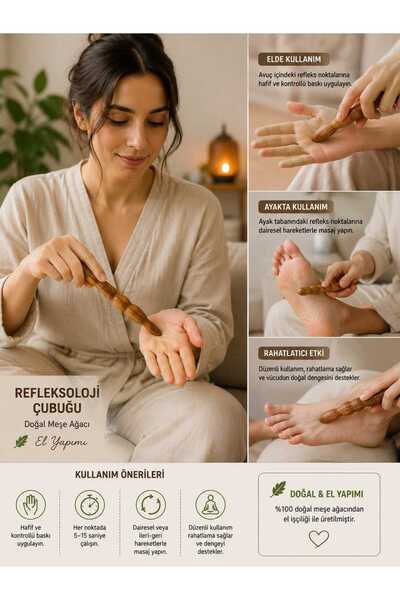 MADAMENATUREL %100 EL YAPIMI REFLEKSOLOJİ ÇUBUGU ( MEŞE AĞACI)