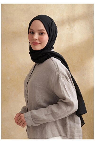 Gül Eşarp Cotton Soft Texture Plain Shawl Black