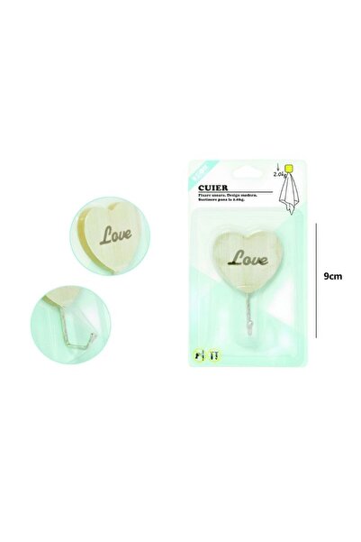 idei Cârlig Adeziv cu Cap Lemn, Formă Inimioară cu Inscripția "Love", 9 cm, C...