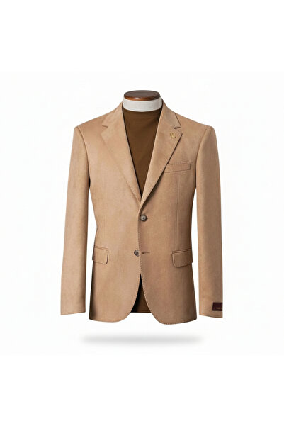 ilayda emir Beige Suede Luxury, Slim Fit, Blazer, Men's Jacket