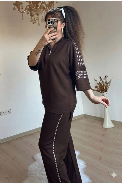 AZRA BUTİK Staple Detailed Suit Brown