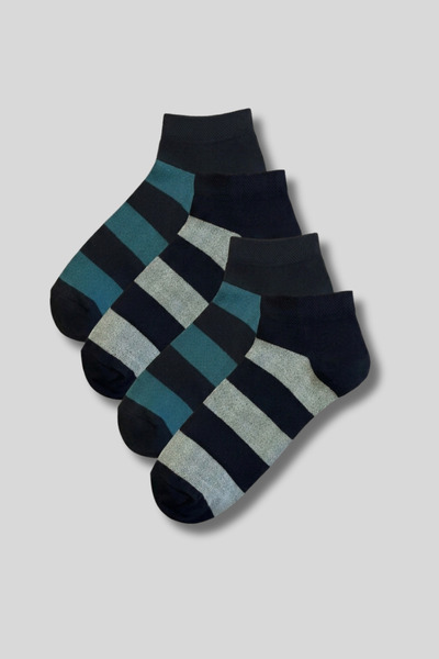 aw adawhite Women's 4-Pack Bamboo Booties Socks with Stripe Pattern