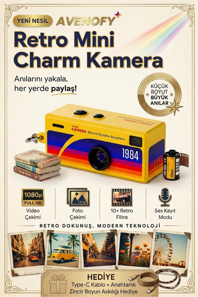 RUBi WEAR Charm Mini Dijital Fotoğraf Makinesi 1080P HD Video Kamera 12MP Ret...