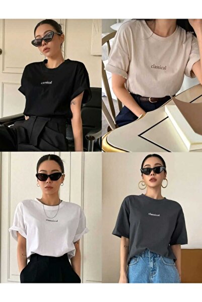 JENOLAN 4-paket osnovnih majica bez štampe/štampanih unisex širokih oversize ...