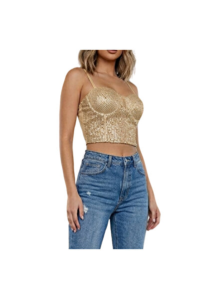 Roma Women's Shiny Corset Crop Top - Glamorous Look for Evening Outfits
