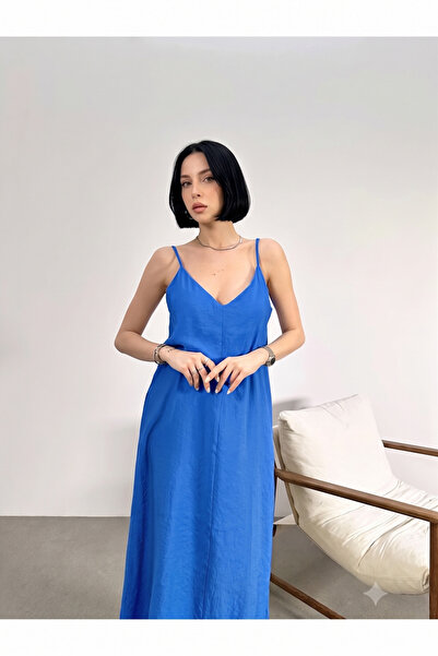 DOYOUCOLLECTİON فستان مودال بحمالات باللون الأزرق
