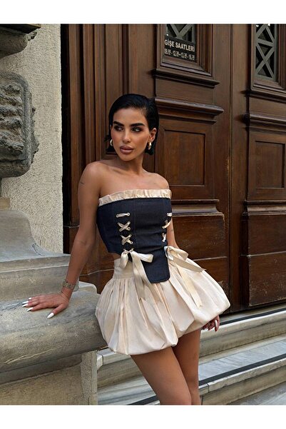 sajarsln Jean Leminasyon Bustiyer Fusta tip balon Set viral dublu cu detalii ...