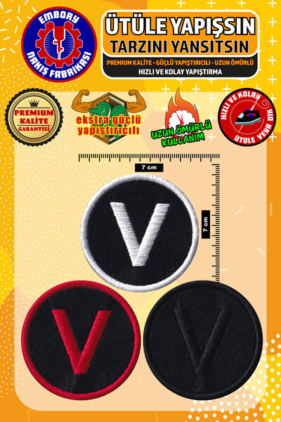 Embory Iron-On Embroidered Patch, Letter V (3 Pcs) Iron-On Embroidery Woven A...