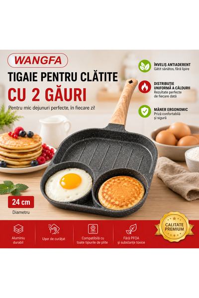 SUPERMEMO Tigaie Multifuncțională 3 în 1 pentru Mic Dejun Perfect – 24 cm, St...