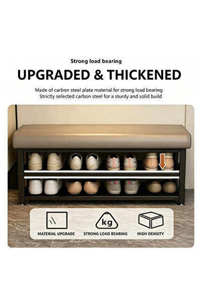 genric FFD Shoe Bench with Cushion Seat, 3-Tier Shoe Rack Storage Organizer, Sturdy Metal Frame Shoe Shelf for Entryway, Hallway, Bedroom & Living Room, 80×30×50cm