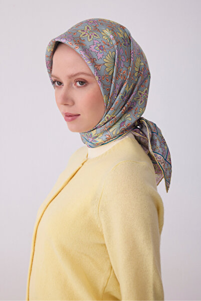 Belli Twill İpek Eşarp Su Yeşili, Lila, Sarı