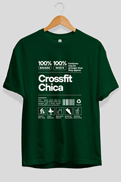 Ankhises Μπλουζάκι Crossfit Chica Oversize με στάμπα μπροστά, πράσινο, 100% β...