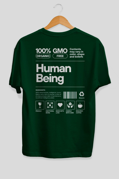 Ankhises Tricou verde cu imprimeu pe spate Human Being Oversize, 100% bumbac,...