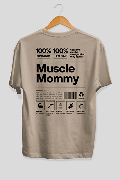 Ankhises Tricou bej cu imprimeu pe spate Muscle Mommy, supradimensionat, 100%...