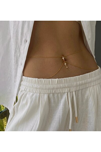 pop up store Zirkon Taşlı Piercing Model Altın Renk Bel Aksesuarı