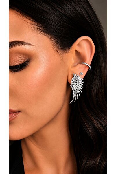 Store Diva Charm Stylish Angel Wing Earrings Silver Color