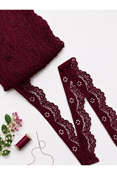 Ak Tuhafiye Lycra čipka širine 3 cm – bordo – 5 metara fleksibilne čipkaste t...