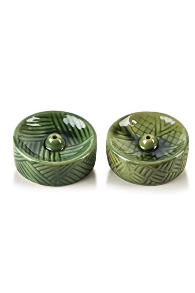 MONDEX Suport de tămâie ceramic decorativ 7x7x3 cm verde, pachet de 2