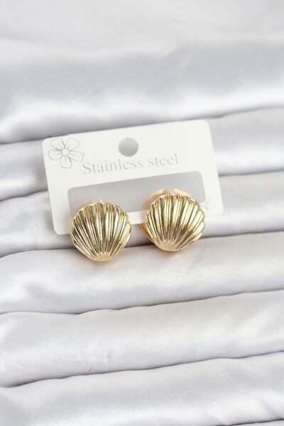 Inure Jewelry 316L Steel Gold Color Sea Shell Model Women's Earrings