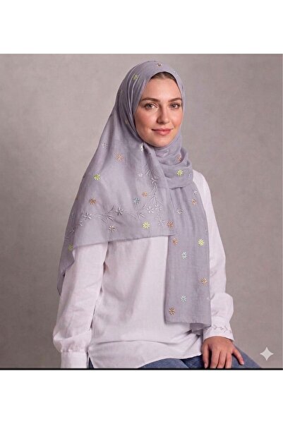 Veil Designer Two-Layered Mufa Alaali Floral Embroidery with Colorful Embroid...