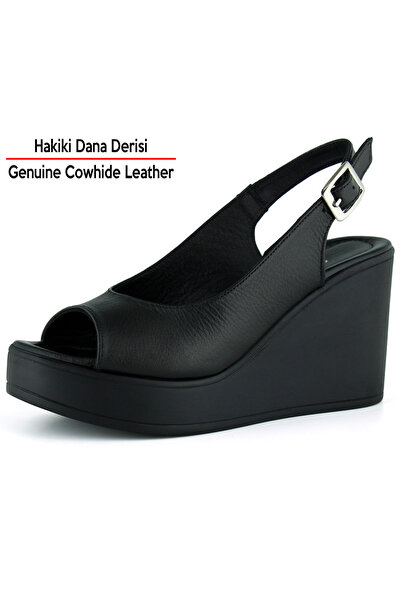 Erkan Saçmacı Mathilda Siyah Hakiki Dana Derisi Dolgu Topuklu Slingback Sandalet