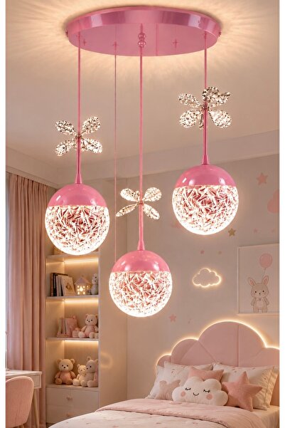 Fico Home Luxury Hero Avize 3 Renk Işık Sarkıt Power Led Avize Çocuk Odası Avizesi Pembe