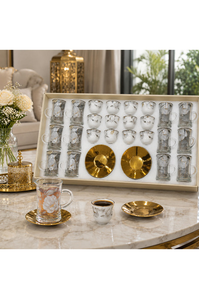 laverahome طقم كاسات شاي وفناجين قهوة فاخر 36 قطعة – لمسات ذهبية وأناقة استثن...